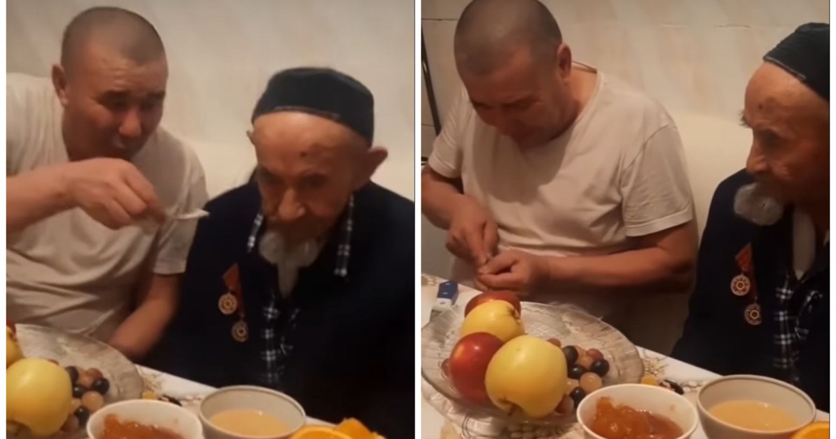 Атасына алма берген жігіт желідегілерді жылатты (ВИДЕО)
