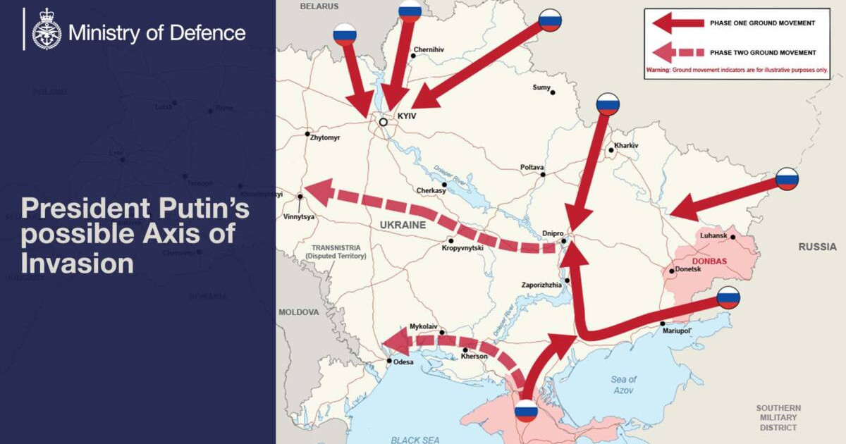 Британияның Қорғаныс министрлігі Ресейдің Украинаға «басып кіру» схемасын жариялады