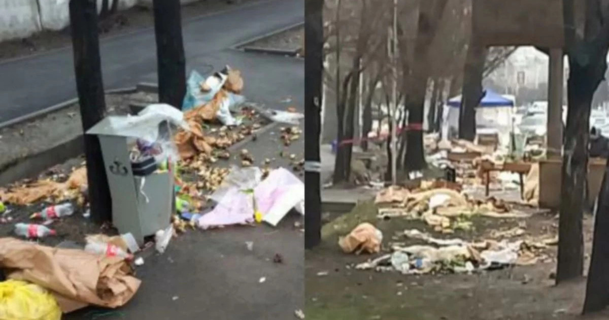 Мерекеде гүл сатқандар қоқысты көшеге тастап кеткен (ВИДЕО)