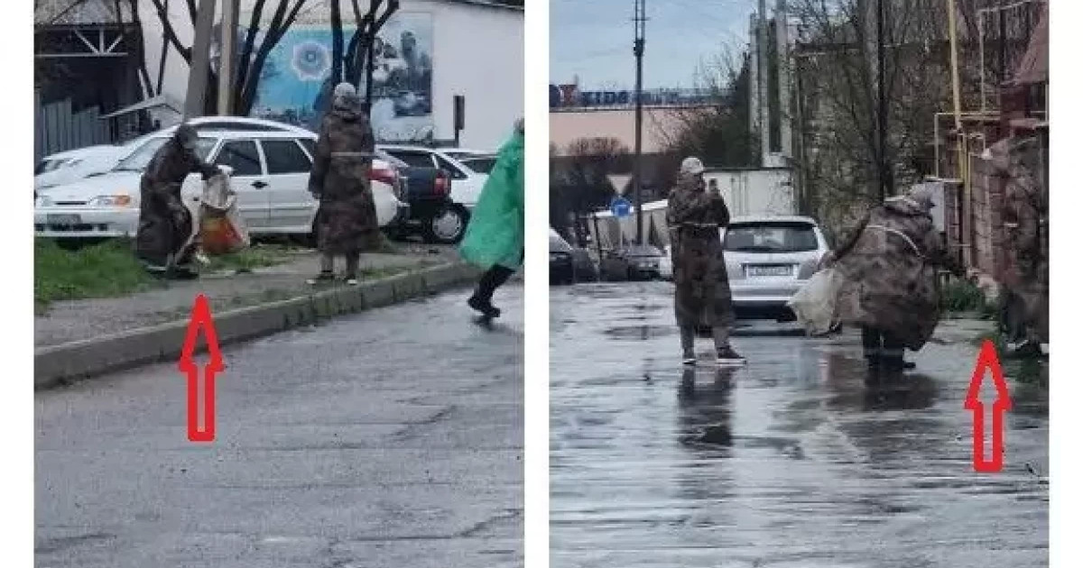 Шымкентте жұмысшылар көшеге қоқысты өздері тастап, фото үшін жинап жүрген