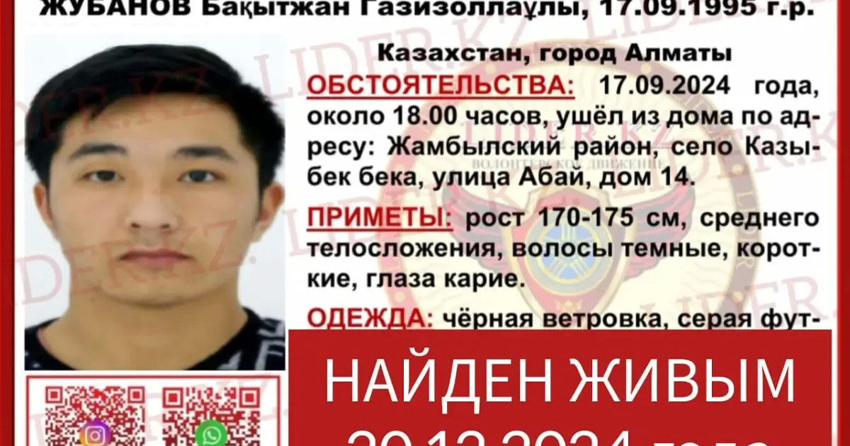 Үш ай бұрын жоғалып кеткен Алматы облысының тұрғыны табылды