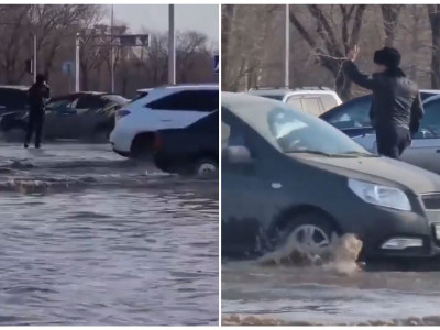 Қарағандылық полицей көлкіген суда көлік қозғалысын резеңке етіксіз реттеді (ВИДЕО)