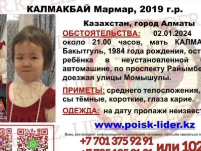 Алматыда жоғалып кеткен 4 жасар қыз іздестіріліп жатыр