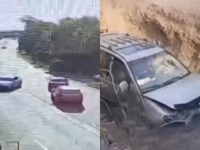 Таразда бүтін бір отбасы мінген көлік шұңқырға түсіп кетті (ВИДЕО)