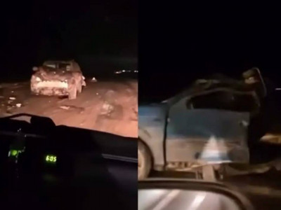 Қарағанды облысында жеңіл көлік қатты соққыдан екіге бөлініп кетті (ВИДЕО)