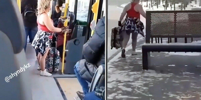 Нұр-Сұлтанда автобуста суға түсетін киіммен жүрген әйелді видеоға түсіріп алған (видео)