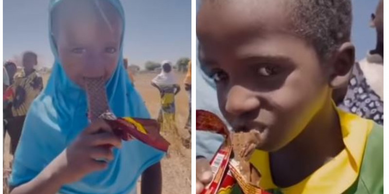 Алғаш рет вафли дәмін татқан африкалық балалар  (ВИДЕО)