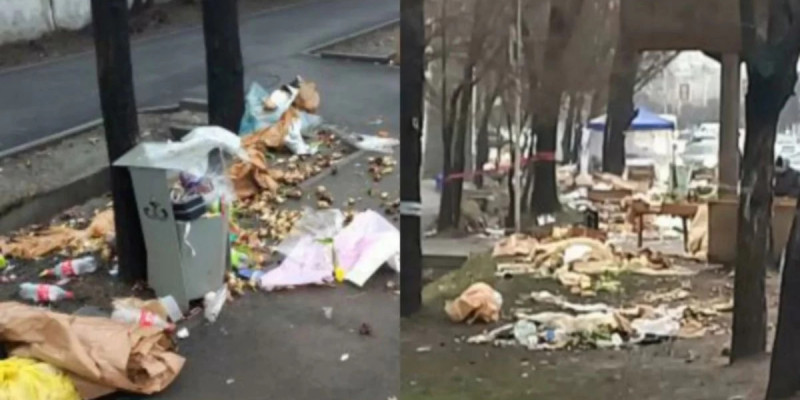 Мерекеде гүл сатқандар қоқысты көшеге тастап кеткен (ВИДЕО)