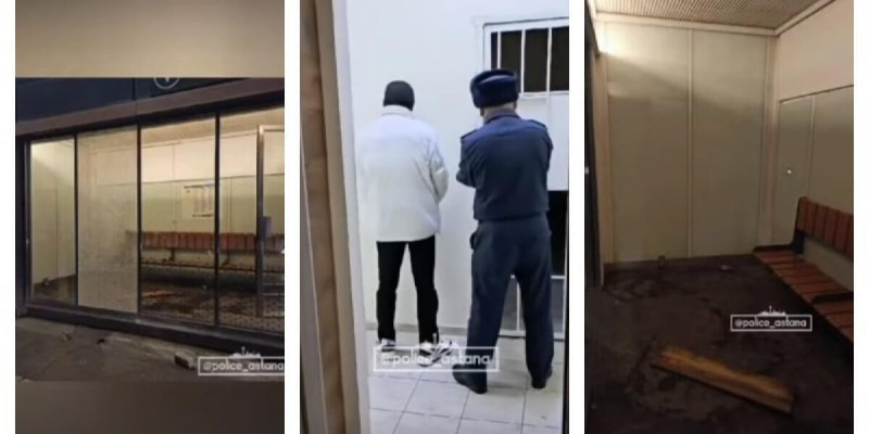 Астанада мас ер адам жылы аялдаманың әйнегін сындырды