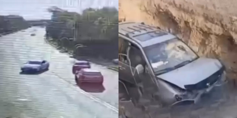 Таразда бүтін бір отбасы мінген көлік шұңқырға түсіп кетті (ВИДЕО)