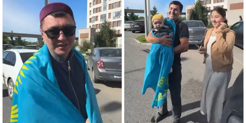 «Ешқашан аузына түкірген емеспін»: Дәулет Мұқаев кішкентай балаға Қазақстанның туын сыйлады (ВИДЕО)