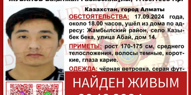 Үш ай бұрын жоғалып кеткен Алматы облысының тұрғыны табылды