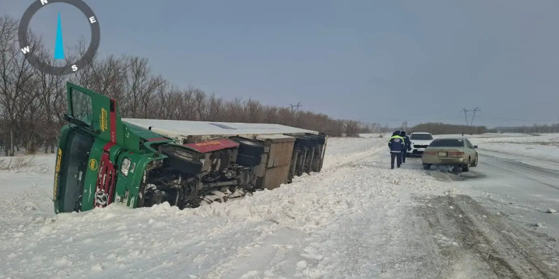СҚО-да 20 тонна ет артылған фура аударылып қалды