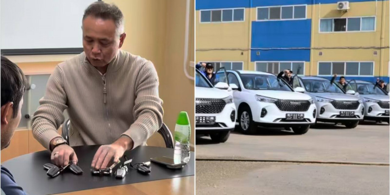 Баян Алагөзованың күйеуі қызметкерлеріне автокөлік сыйлады