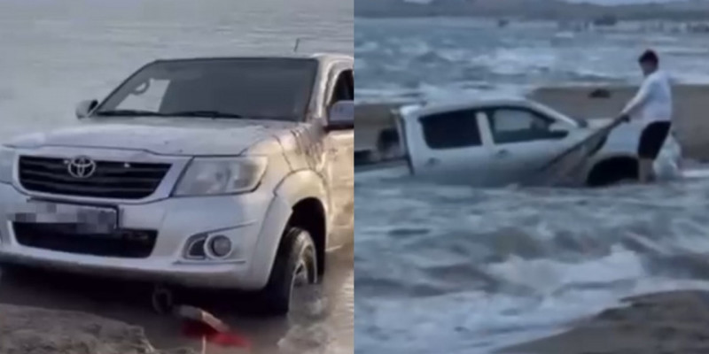 Ақтауда автокөлік теңізге батып қалды