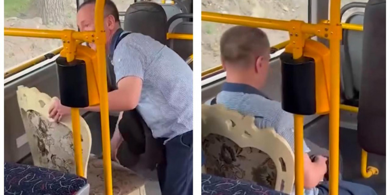 Желіде автобусқа өз орындығымен кірген жолаушының әрекеті талқыланып жатыр (ВИДЕО)