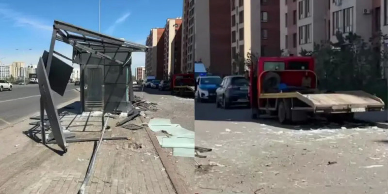 Астанада эвакуатор жүргізушісі рөлге ие бола алмай, аялдаманы талқандады (ВИДЕО)