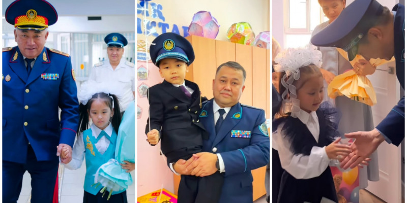 Қызмет бабында қаза тапқан әріптестерінің балаларын 1-сыныпқа ертіп барған полицейлер көпті елжіретті (ВИДЕО)